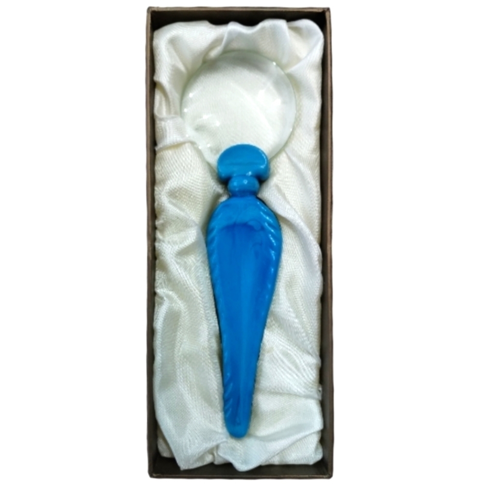 Pier 1 Blue Art Glass Magnifying Glass Loupe 6.5" Original Box Desk Decor - Picture 5 of 6
